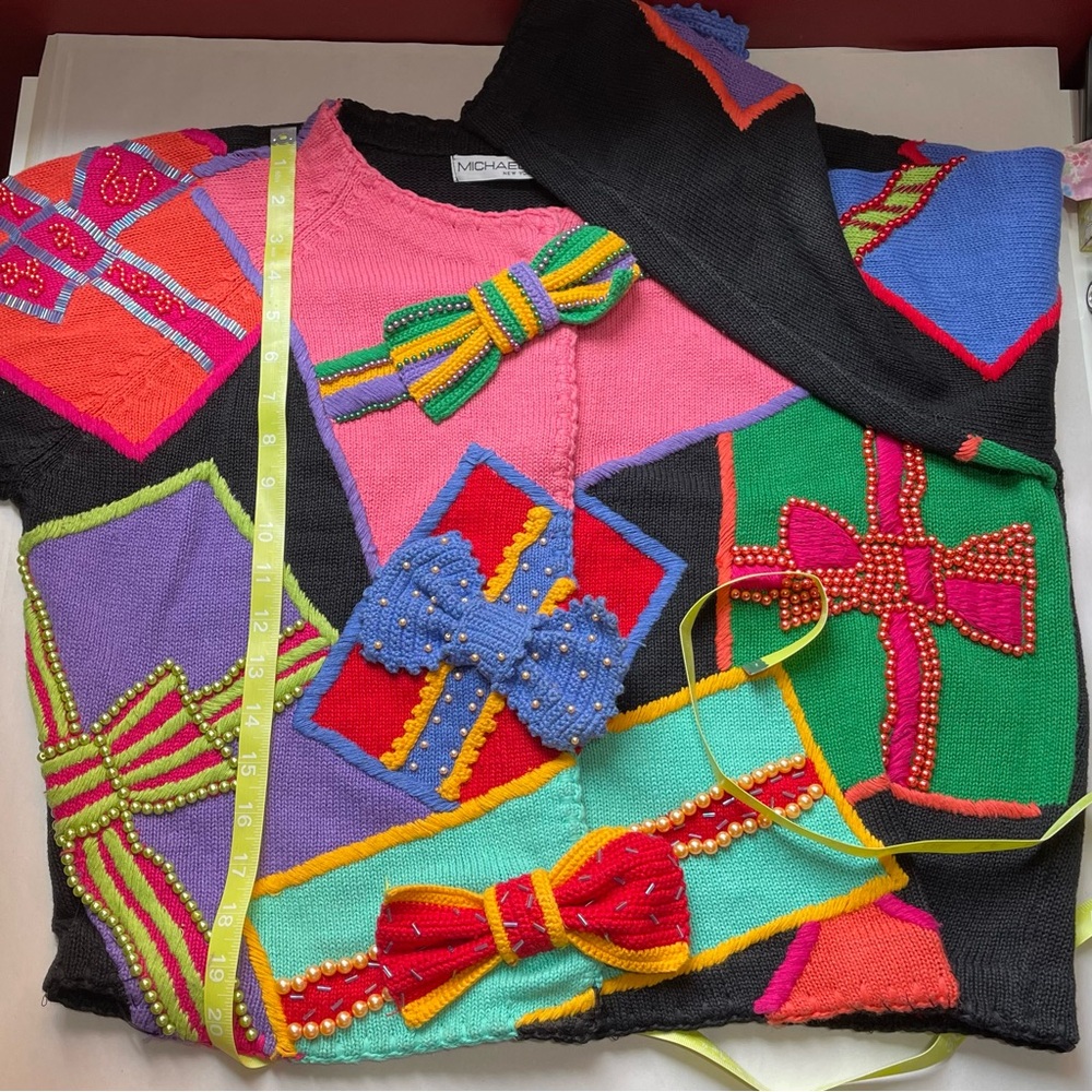 Vintage Michael Simon Holiday Gifts Bows Collectible Ugly Christmas Sweater 1996 - Picture 11 of 14